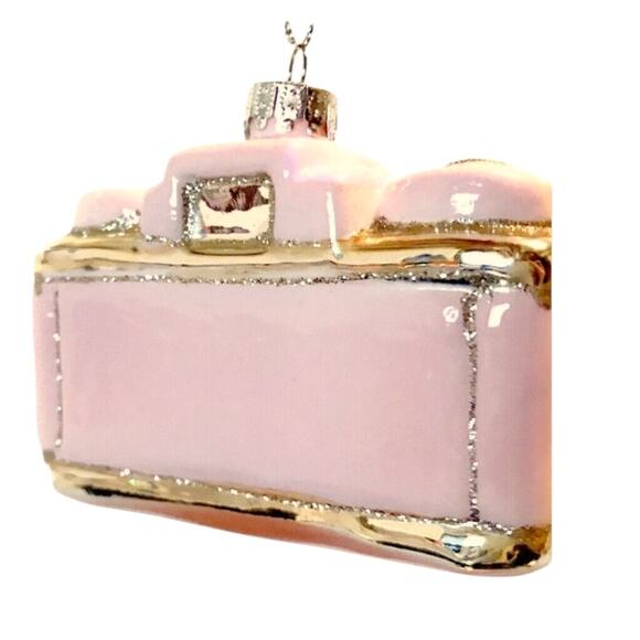 Pink Gold Glass Camera Holiday Christmas Ornament NEW - Picture 2 of 4